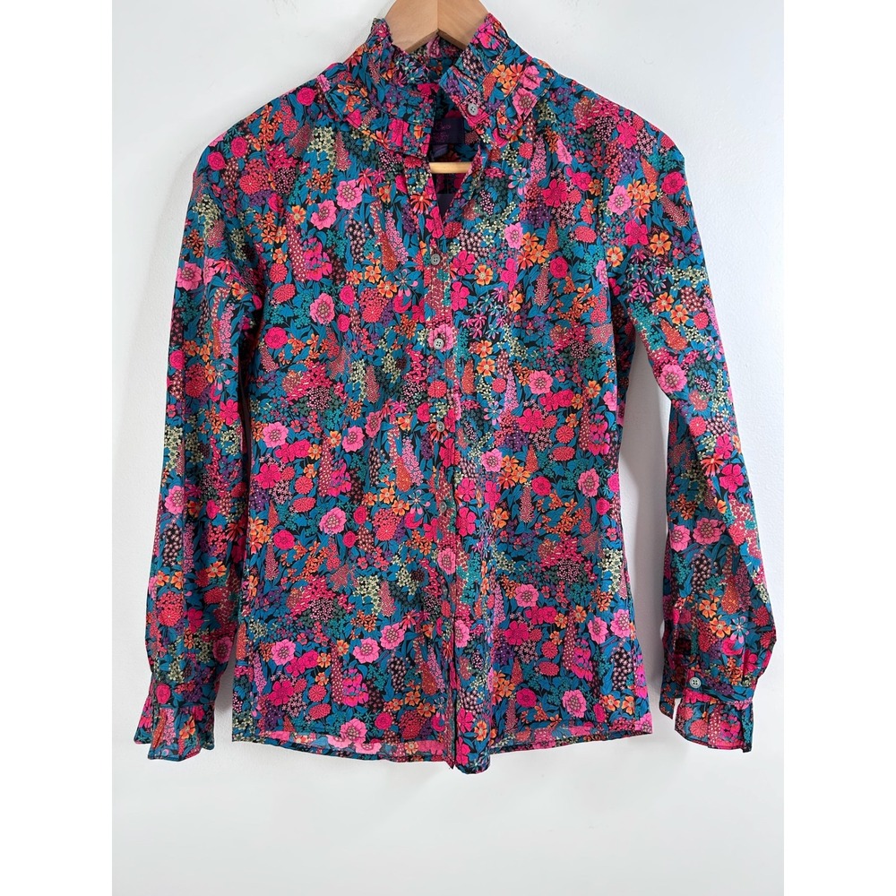 J Crew Liberty‎ Fabrics Floral Ruffle Collar Shirt XXS Multi Coquette Preppy NEW